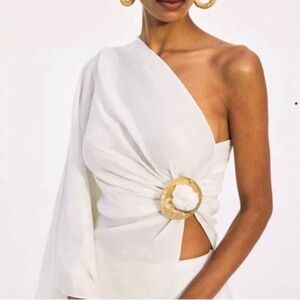 Cult Gaia White One-Shoulder Top with Gold Accent